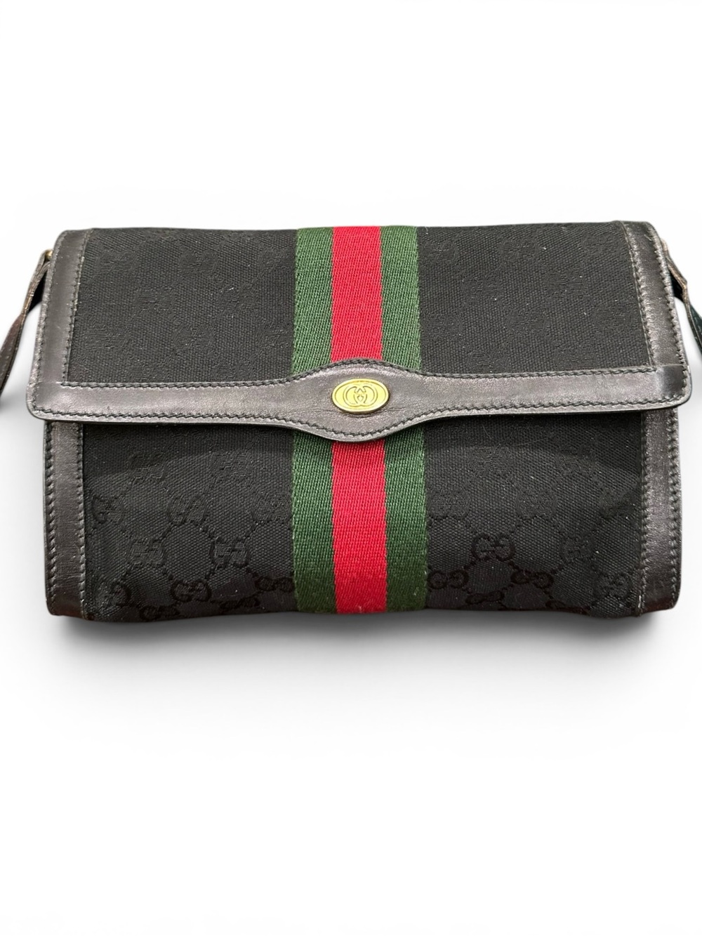 Vintage Gucci Black GG Monogram Sherry Line Crossbody Accessory Collection